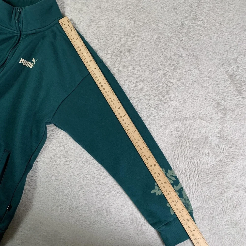 Puma Track Jacket Womens Small Teal Floral Full‎ Zip Sweatshirt Cotton Blend - Picture 10 of 15